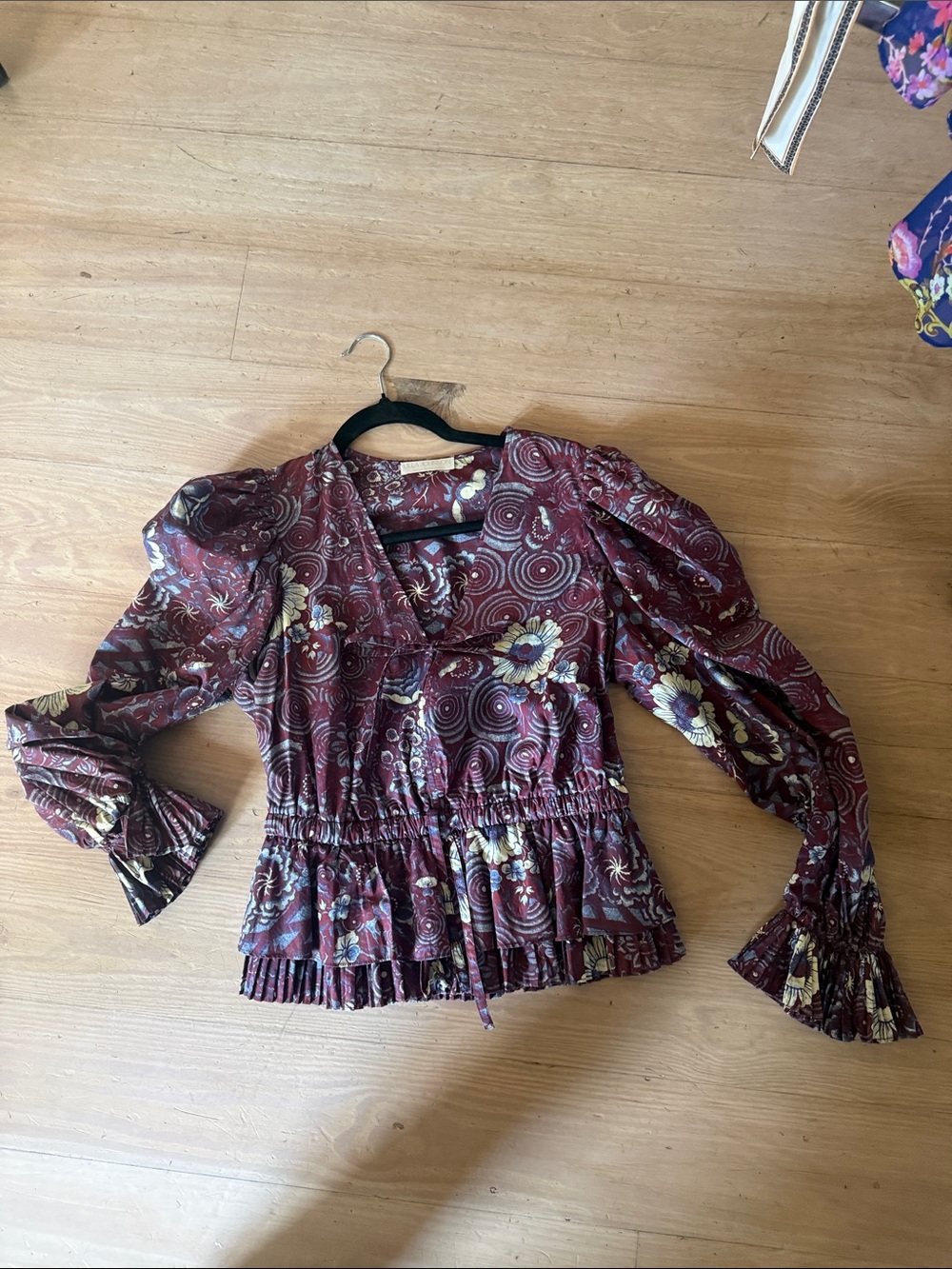 Ulla Johnson  Floral Puff-Sleeve Peplum Blouse, 100% cotton, size 6, worn once